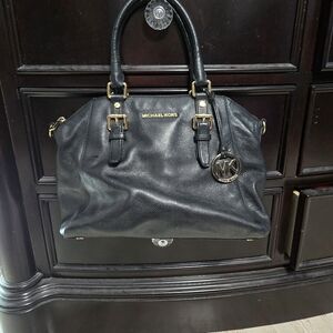 Michael Kors Black Leather Satchel Tote Handbag